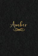 Amber: Personalized Journal to Write In - Black Gold Custom Name Line Notebook
