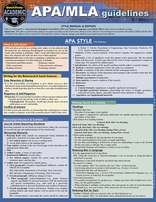 Apa/MLA Guidelines - 7th/8th Editions: A Quickstudy Laminated Reference Guide - McNamee, Kaitlyn, Ma