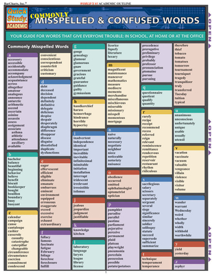 Commonly Misspelled And Confused Words: QuickStudy Laminated Reference Guide - Brenner, Erin