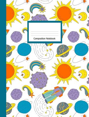 Composition Book: Wide Ruled Notebook Space Sun Moon Stars on White Design Cover - Designs, Lark