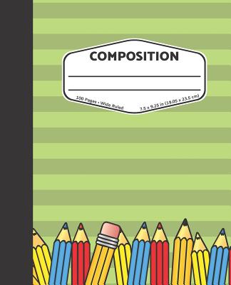 Composition: Green With Pencils - Wide Ruled Composition Notebook - Three Dogs Publishing
