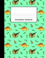 Composition Notebook: Wide Ruled Kids Writing Book Dinosaurs on Aqua Design Cover