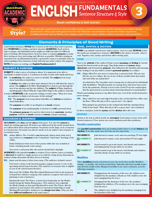 English Fundamentals 3 - Sentence Structure & Style: A Quickstudy Language Arts Laminated Reference Guide - Berg Scherer, Rachel, Ma