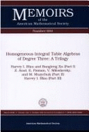 Homogeneous Integral Table Algebras of Degree Three: A Trilogy