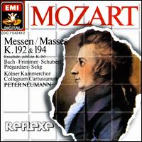 Mozart: Messen K. 192 & 194 - Christoph Pr�gardien (tenor); Claudia Schubert (contralto); Franz-Josef Selig (bass); Mechthild Bach (soprano); Monika Frimmer (soprano); Cologne Chamber Choir (choir, chorus); Collegium Cartusianum; Peter Neumann (conductor)