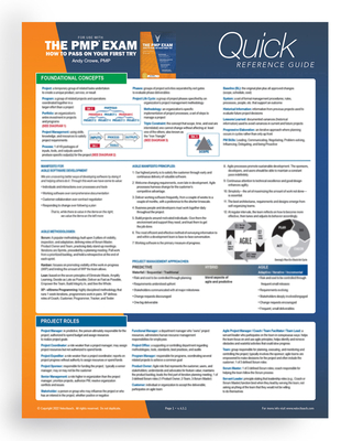 Pmp Exam: Quick Reference Guide, Sixth Edition Plus Agile - Crowe, Andy, Pmp