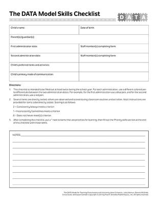 Project Data Skills Checklist Forms - Schwartz, Ilene S, Dr., and Ashmun, Julie, Ed, and McBride, Bonnie