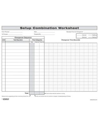 Quick Changeover: Setup Combination Worksheet: Setup Combination Worksheet - Enna